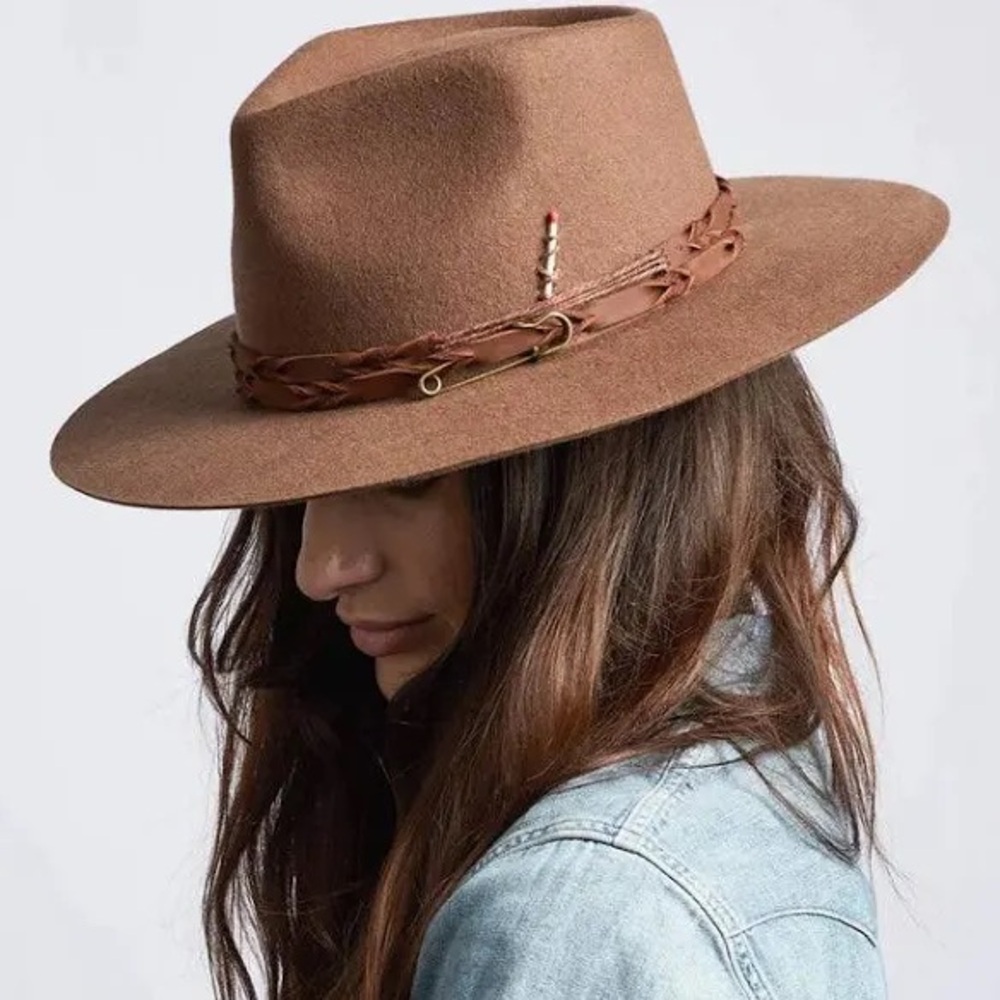 Brown Felt Bohemian Festival Aspen Fedora Hat with Braided Band